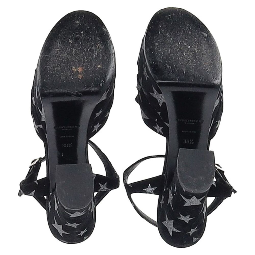 Saint Laurent Candy Star Print Platform Sandals in Black Suede - Picture 7 of 7